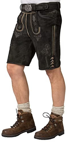 Stockerpoint Herren Lederhose Bertl I Größe 44-64 I Bequeme Trachtenhose in edler Hirschoptik mit Gürtel I Aus 100% hochwertigem Wildbockleder I Perfekt für Trachten & Festlichkeiten