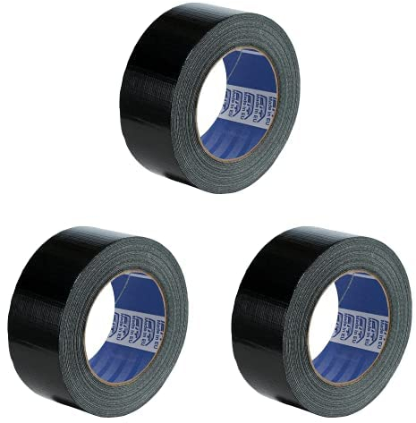 ACIT Amerikanisches Gewebeband, schwarz, 50 mm x 25 m, wasserdicht, für Reparaturen und Heimwerker, isolierend, auch für Pools und Moskitonetze, Gummi- und Kunststoffrohre, 3er Pack