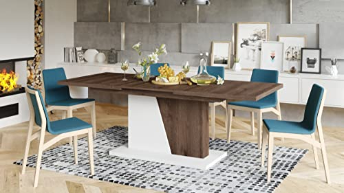 Mazzoni Design Esstisch Tisch Noble Noir ausziehbar 160 bis 218 cm, Farbe:Eiche dunkel - Weiß matt