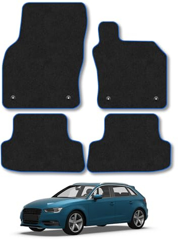 Audi A3 (2012-2020) Carpet Car Mats | Blue Edge Trim Tailored Fit Floor Mats Full Coverage Protection Accessories Easy Clean Anti Slip Made in the UK