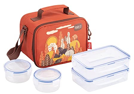 Jata Hogar HPOR7055 - Bolsa térmica porta alimentos de 5 L. Bolsa comida trabajo. Interior aislante frío/calor. Elaborada a partir de plástico reciclado. Incluye 4 recipientes