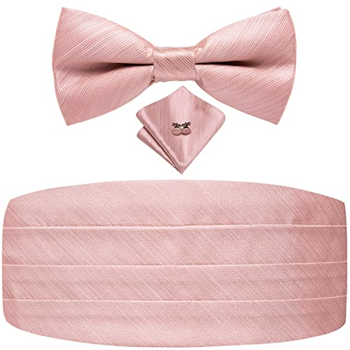 Dubulle Herren-Fliegen-Set, einfarbig, gewebt, vorgebunden, für Herren, Hochzeit, Business-Geschenk, Blush Pink Kummerbund, Medium