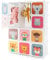 GYMAX Cartoon Clothes Closet, Portable Kids Wardrobe with Hanging Section, Children Storage Unit for Bedroom Nursery (White, 12 Cubes Animal: 109 x 37 x 145cm)