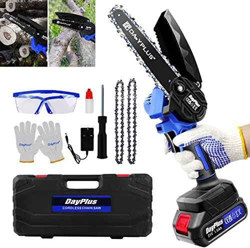 Mini-motosega da 15,2 cm, senza fili, con batteria da 1500 mAh, motosega elettrica con blocco di sicurezza e motore brushless, piccola sega a catena portatile per taglio del legno e giardinaggio
