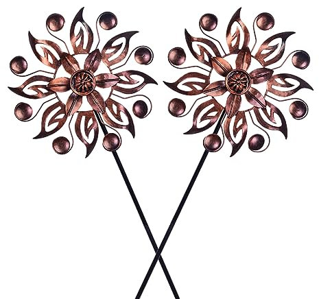 VEWOGARDEN Windspiel für den Außenbereich, Metall, Windrad, Kupfer-Windskulpturen und Spinner für Garten, Terrasse, Rasen (25,4 cm Durchmesser x 94 cm Höhe), 2 Stück
