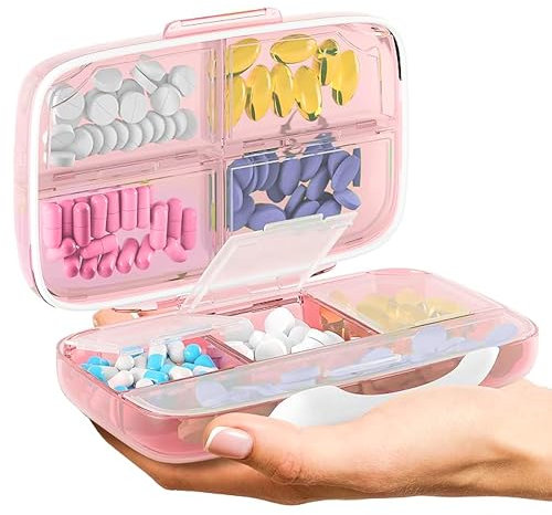 Pillen-Organizer, luftdichte Pillendose, großer Pillendosierer für Zuhause, Reisen, Nahrungsergänzungsmittel, tragbarer Vitaminsortierer, Jumbo-Größe, 8 Fächer, luftdichter Vitaminbehälter, tägliche