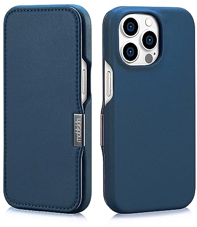 Mobiskin Hülle für iPhone 15 PRO (6,1 Zoll), Handyhülle mit Leder, Case kompatibel mit MagSafe, Schutzhülle, Handy-Tasche, Slim Cover, dünn, Blau