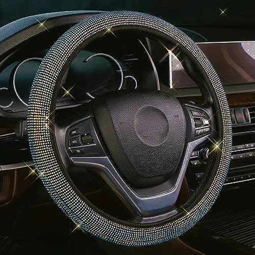 Lenkradbezug mit Strasssteinen, besetzt mit glitzernden Kristalldiamanten für Damen, universelle Passform für 38 cm Lenkrad (bunt)