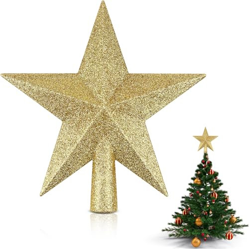 Estrella Arbol Navidad, Dorado Topper de Árbol de Navidad, Estrella de Árbol de Navidad, 20 cm Estrellas para Arbol de Navidad, Topper de Árbol de La Estrella para Decoración de Árbol de Navidad