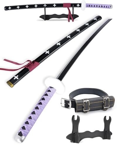 Cold Blade Anime Cosplay Schwert – 104,1 cm Anime Soft Katana Replik mit Gürtel und Ständer – Lila Trafalgar Law Schwert mit authentischem Design