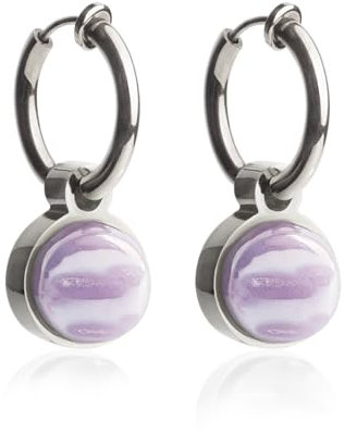 Clip Ohrringe mit Anhänger • Silber Ohrclips aus Edelstahl • mit Charm in lila zum Wechseln • nachhaltig & handgemacht • MIX AND MATCH • Ø 14 mm