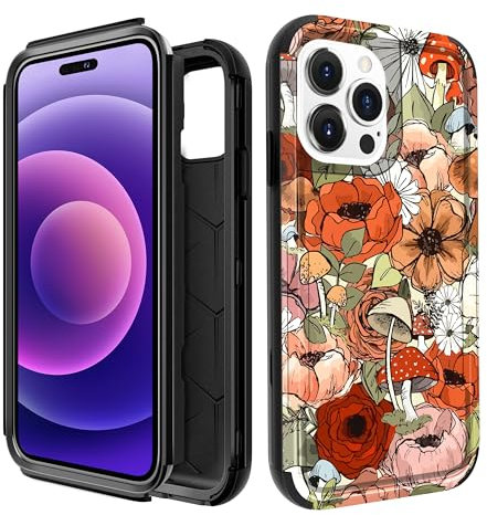 Pegmode for iPhone 14 Pro Max Case - Heavy Duty Protective Designer Mushroom Flower Cute Cartoon Hard Shockproof Bumper Phone Cases for 14 Pro Max for Girly Women Men Girls Boys Teens