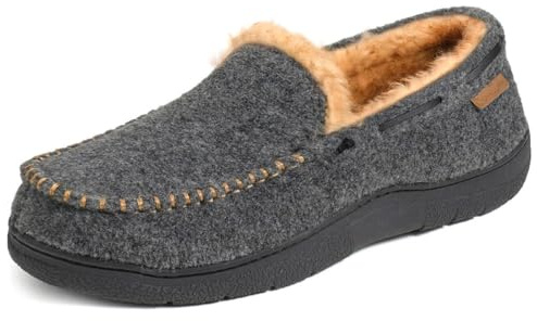 Zigzagger Men's Moccasin Slippers Memory Foam House Shoes, Indoor and Outdoor Warm Loafer Slippers, Felt Grey, 11 M US