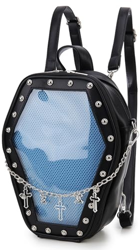 ENJOININ Gothic Sarg-Form, modische Geldbörsen und Handtaschen für Damen, Halloween, Schultertasche, Rucksack, Blau, Small, Gothic