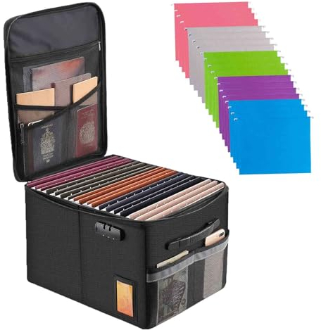Fireproof Document Box File Organizer Box, Cabinet Storage Filing with Lock, Portable Office Safe for Hanging Letter/Legal Folder 16.1 x 12.9 11in(Dividers Not Include) (File Box+20 Suspension Files)