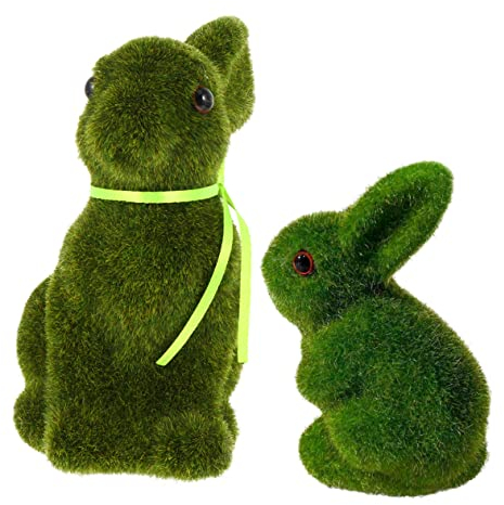 TOPPERFUN 2st Osterdekoration Künstliches Grasdekor Schreibtischdekoration Grüne Dekorationen Tiere Beflockte Häschenstatue Drinnen Winzig Statuen Hase Kunstrasen Skulptur