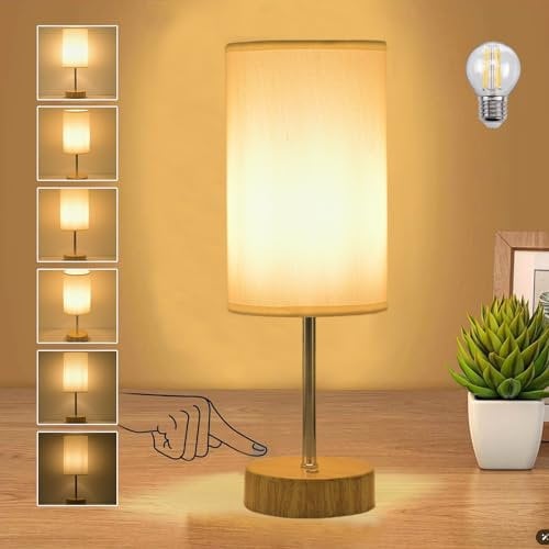 YOIZO Bedside Lamps Cordless Rechargeable Table Lamp Dimmable, 5000mAh Battery Operated Lamp with with LED Bulb, Small Touch Table Lamps for Living Room, Bedroom, Indoor - Wood