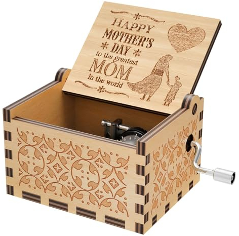 Hölzerne Spieluhr Mütter Tag Geschenke, Tochter zu Mama Sohn zu Mama Hand Kurbel Vintage Spieluhr Sie sind mein Sonnenschein Klassische Box Geschenk für Geburtstag Weihnachten(2.5*1.9*1.4in)