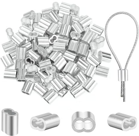 cobee Morsetti per funi da 4 mm, 100 manicotti in alluminio, 4 mm, morsetti a pressione, doppio manicotto, morsetto per fune metallica da 4 mm e cavo (4 mm)