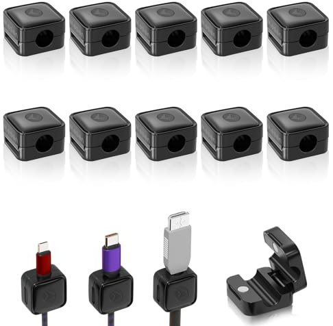 Mesen 10 Stück Kabelhalter Kabel Management, Magnetische Schreibtisch Kabel Organizer Management, Stark Haftende Draht Ladegerät Halter für Nachttisch, Ladekabeln, HDMI, USB etc