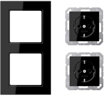 Jung SCHUKO Set Schwarz Serie A AC582SW Rahmen 2-fach + 2x A1520SW SCHUKO® Steckdose
