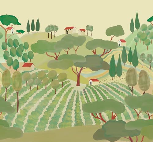 Rasch Onszelf 557985 Papier peint photo non tissé avec paysage dessiné en vert, beige et marron, 2,80 x 3,00 m (L x l)