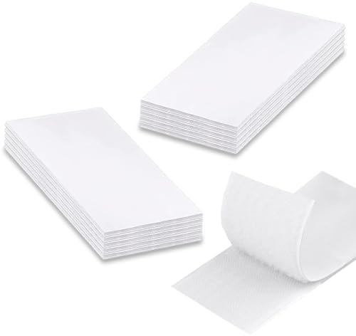 Rusoz Rouleau Scratch Autocollant Blanc, 12 Paires Bande Scratch Agrippantes Adhésives Extra Fort Longueur 10cm, Largeur 5cm Accroche Murale Sans Percer pour Ménage, Bricolage