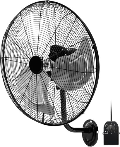 VBVARV Ventilador De Montaje En Pared Ventilador Colgante con Oscilación De 85°. con 3 Velocidades Aspas De Ventilador De Aluminio Inclinación De 30° para Tienda, Garaje, Gimnasio,Negro,20IN
