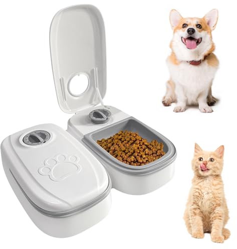 Dhqkqg Automatic Cat Feeder with Timer 48H, 2-Meal 700ml Cat Food Dispenser for Wet & Dry Food, Timed Cats Feeding Station, Automatic Feeders for Cats Dogs Pet Feeding