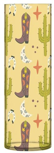 Kunststoffvase Cowboy, mexikanische Westernkaktus-Pflanze und Stiefel, goldfarben, 30 x 10 cm, große Vase, transparente Vasen für Wohnzimmer, Küche, Tisch, Bibliothek, Party-Dekoration