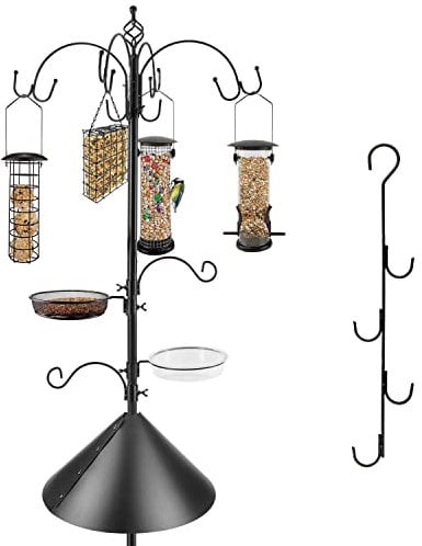 Bird Feeding Station Kit with Squirrel Baffle Bird Feeder Pole Wild Bird Feeder with Suet Cage Bird Bath Mesh Tray Fruit Hook Double W Hook for Attracting Wild Birds and Hanging Planter Hanger Lights