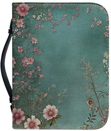 Custodia protettiva per bibbia per ragazze, per uomini e donne, con manico e tasca con cerniera, fiori rosa, L