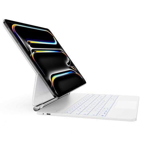 HOU Magic Keyboard für iPad Pro 13(M4) Zoll hülle mit Tastatur, QWERTZ,Click-Anywhere-Trackpad,7 Farben 3 Stufen hinterleuchtet,magnetisches Design,Weiß