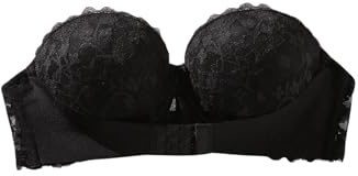 GORGLITTER Women's Push Up Strapless Underwire Scalloped Bra Black