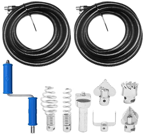 Gemsaya 2Pcs Abflussreiniger Spirale Ø 12mm x 6m, WC Rohrreinigungsspirale mit Elektrischen/Manuellen Adaptern, 6 Abflussreiniger Schneidkopf, Multifunktionale Rohrreinigungswelle für Küche