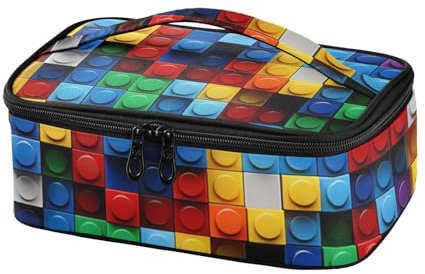 OWFKAY Lonchera para hombres y mujeres, pequeña lonchera aislada con asa, portátil, térmica, para el trabajo, la escuela, picnic al aire libre, colorido patrón de bloques de LEGO