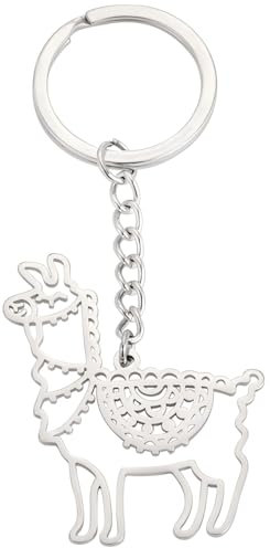 YIQPKUM Lustiges Lama Tier Schlüsselanhänger Edelstahl Accessoires für Damen Handtasche Alpaka Geschenkideen (Versilbert)