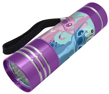Disney Stitch Mini-Taschenlampe, Stitch-Design und Angel Taschenlampe, 9 LEDs, inklusive Handgelenkschlaufe, Geschenk für Kinder | Violett