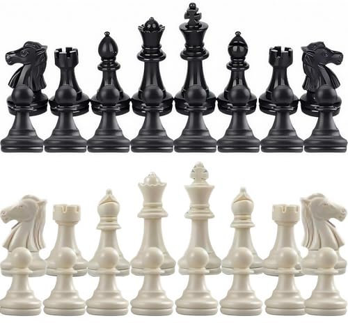 32 Schachfiguren Ohne Brett, Schachfiguren Set, International Standard Schachspiel, mit Königen Königinnen Ritter, für Kinder Teenager Erwachsene, König Hoch 65 mm, Kunststoff Schw/Weiss, Puzzlespiele