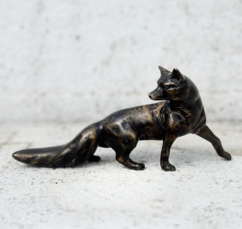 STEINFIGURENWELT GIEBEN Bronzefigur Fuchs stehend Höhe 10 cm Länge 20cm Dekoration aus Bronze Skulptur Tier Figur Deko Geschenk Bronzestatue Wetterfest