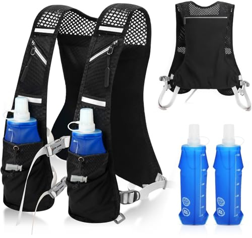 SUPRBIRD Unisex Hydration Running Vest - Lightweight & Breathable | 2x500ml Soft Flasks, Adjustable Multi Pockets | For Trail Running, Marathon, Hiking & Cycling