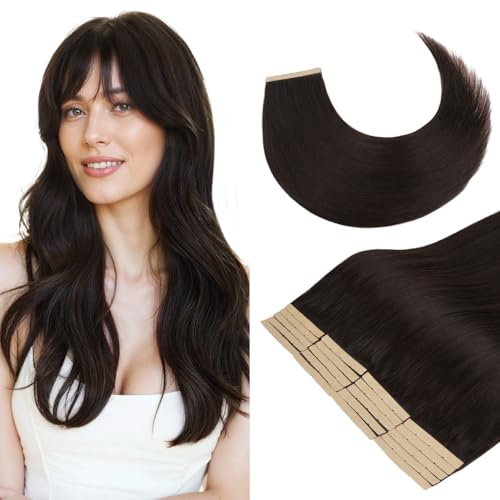 GOO GOO Tape Extensions Echthaar, 8cm Breites Tape, 45cm 100g 20 Stk., #2 | Dunkel Braun, Remy Echthaar, Seidig Weich, Verfilzungsfrei, Unsichtbare, Schnell Anzubringen, Starker Halt, mehr Fülle