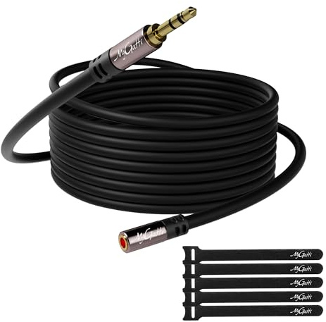 Mygatti Cavo di prolunga jack 3,5 mm 40 Metri,cavo di prolunga Aux,cavo audio stereo Maschio a femmina,Nero,OFC,cavo di prolunga per cuffie,smartphone,tablet(con 5 fascette per cavi)