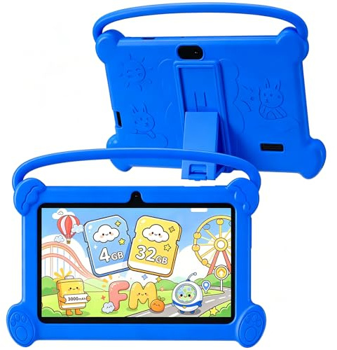 ICONLINK Tablet infantil de 7 pulgadas, Android 12, 32 GB ROM, cámara dual de 2 + 5 MP, funda a prueba de golpes, educativa, juegos (azul)