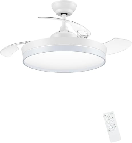 Lampadario Ventilatore da Soffitto CON PALE A SCOMPARSA Ø50 cm, Bianco luce CCT - Caldo/Freddo/Naturale,- in ABS, con 3 Pale, 85W LED (SJ-199)