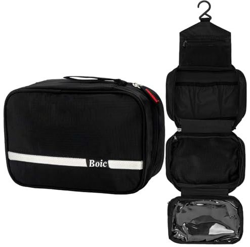 Boic Kulturbeutel Herren, Kulturbeutel Zum Aufhängen,Kulturtasche,Schwarz,L | kosmetiktasche junge, Waschtasche Herren Damen 4-In-1 Make Up Bag Für Geschäftsreise, Fitnessstudio, Urlaub Und Haushalt