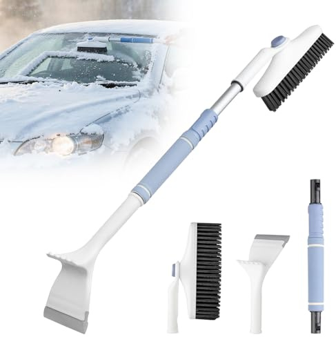 Gofady Ausziehbarer Eiskratzer für Autoscheiben, 3-in-1 Auto-Eiskratzer mit Schneebürste und um 360 Grad drehbarem Kopf, Abnehmbarer, kratzfreier Schneekratzer für Pkw, SUV und LKW (Blau)
