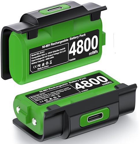 DXKK Controller Battery Pack Charger Sets & Controller Cover & USB-C Cable for Xbox Series S/X, Rechargeable Batteries for Xbox One/Elite, Green