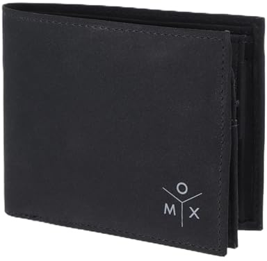 Oxmox Geldbörse Herren/Portemonnaie Damen | Wallet mit RFID Schutz | New Cryptan (Vegan) | 5 Kreditkartenfächer | Querscheinbörse Querformat | schwarz | Ox 2.0 Print Grey