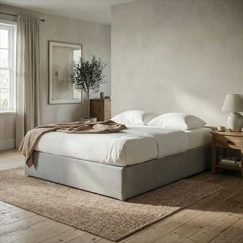 IDIMEX Sommier tapissier Maya 160 x 200 cm Structure en Bois et revêtement en Tissu Gris, Cadre de lit avec Pieds et sommier à Lattes Queen Size pour 2 Personnes